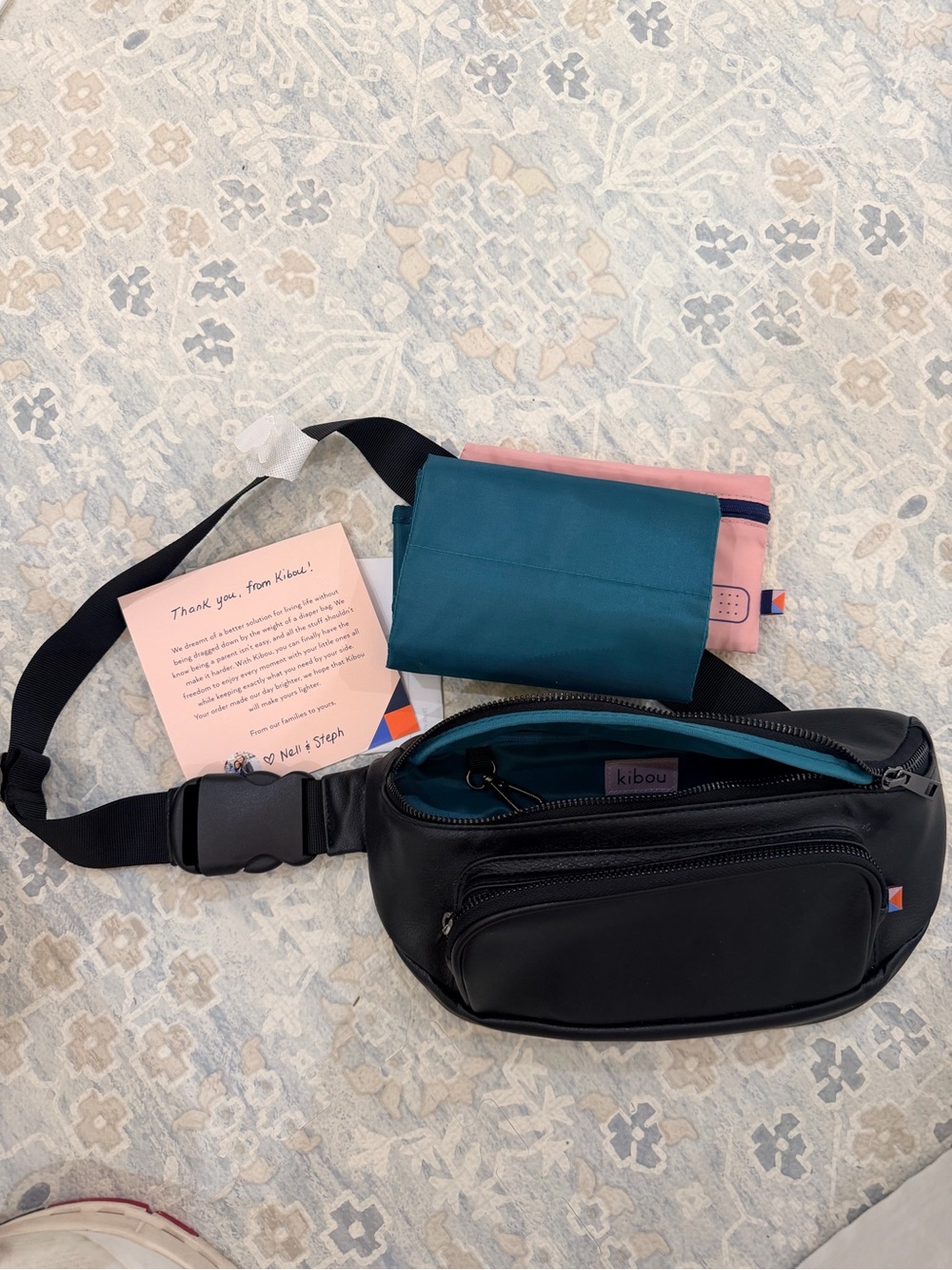Kibou black leather travel diaper bag